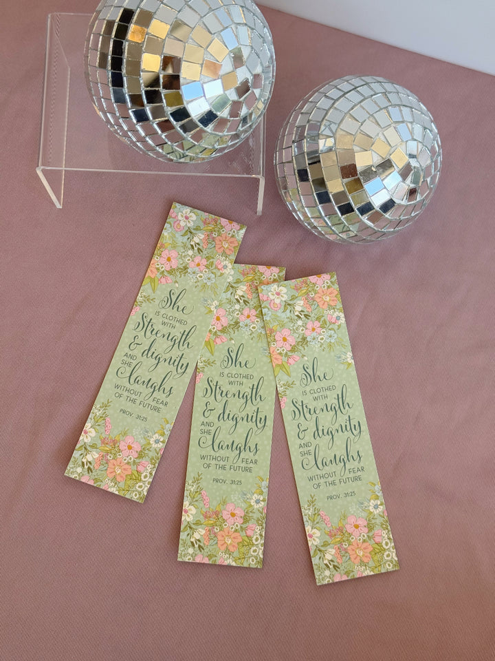 Teal Floral Strength & Dignity Bookmark Prov. 31:25