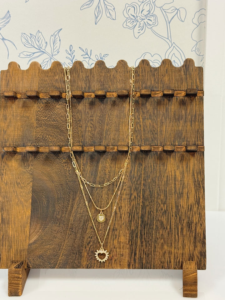 MULTI LAYER SET RHINESTONE HEART PENDANT NECKLACE