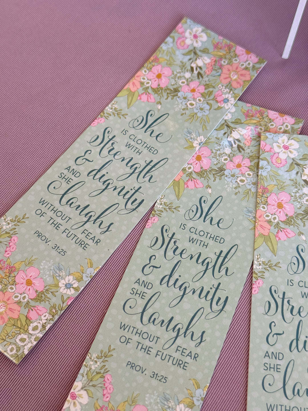 Teal Floral Strength & Dignity Bookmark Prov. 31:25