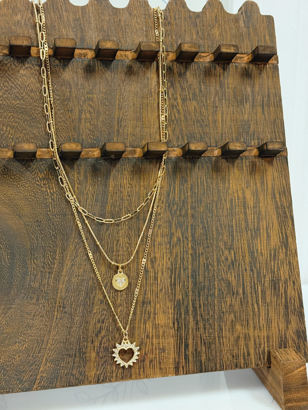 MULTI LAYER SET RHINESTONE HEART PENDANT NECKLACE