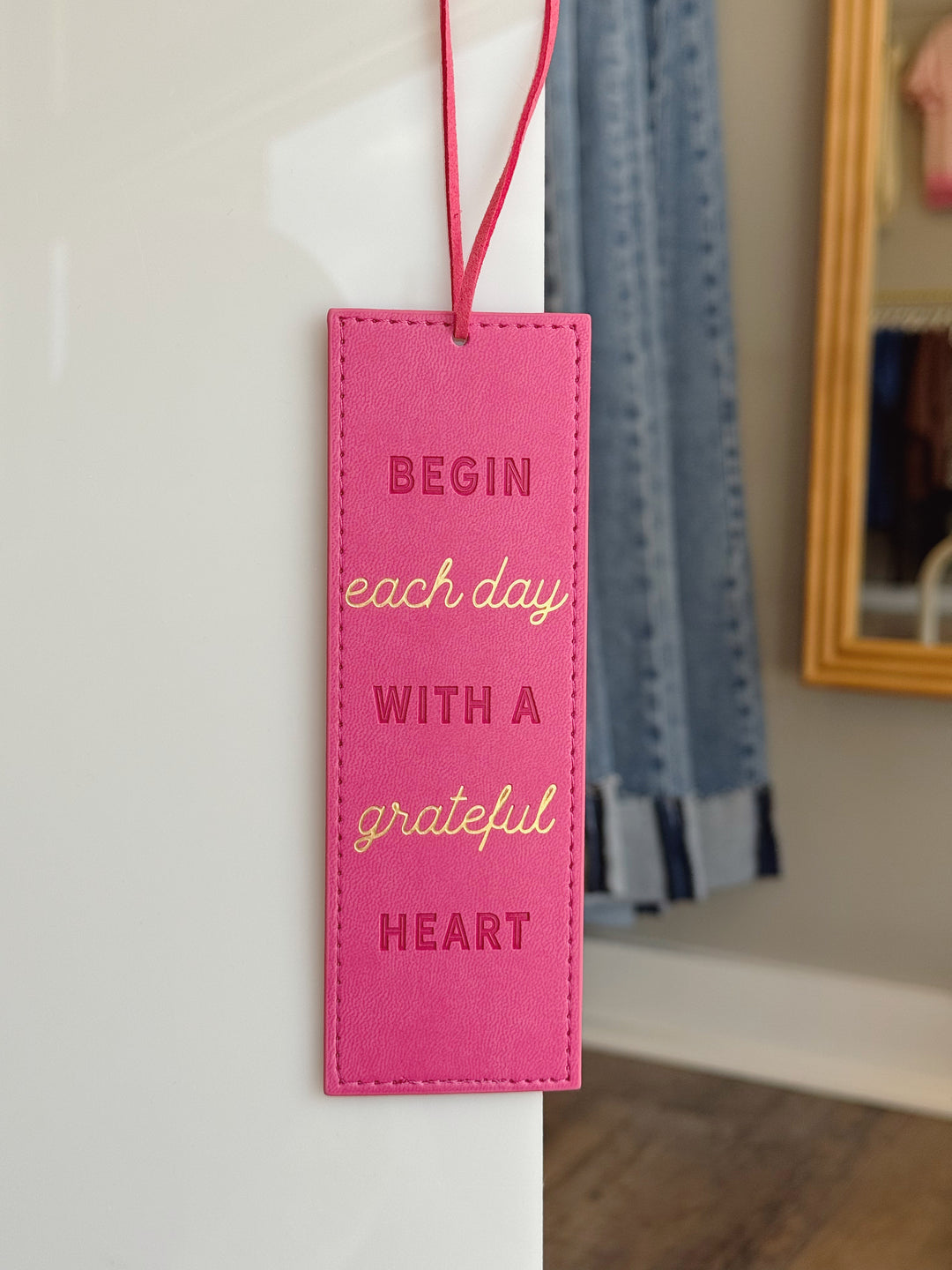 Begin Each Day with a Grateful Heart Pink Faux Leather Bookm
