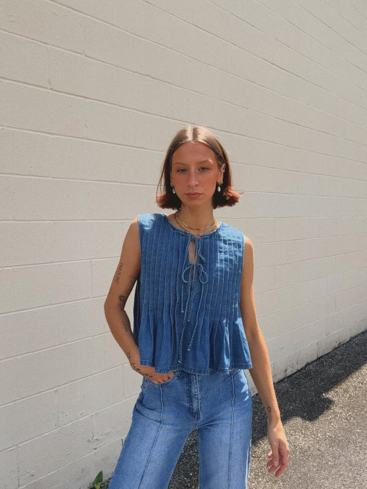 Leah Pleated Denim Top