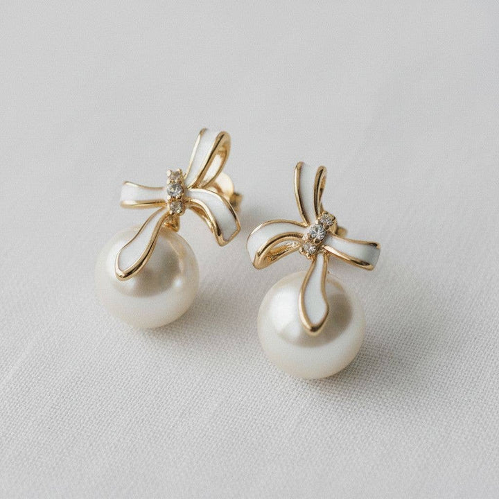 Pearl Bowknot Stud Earrings