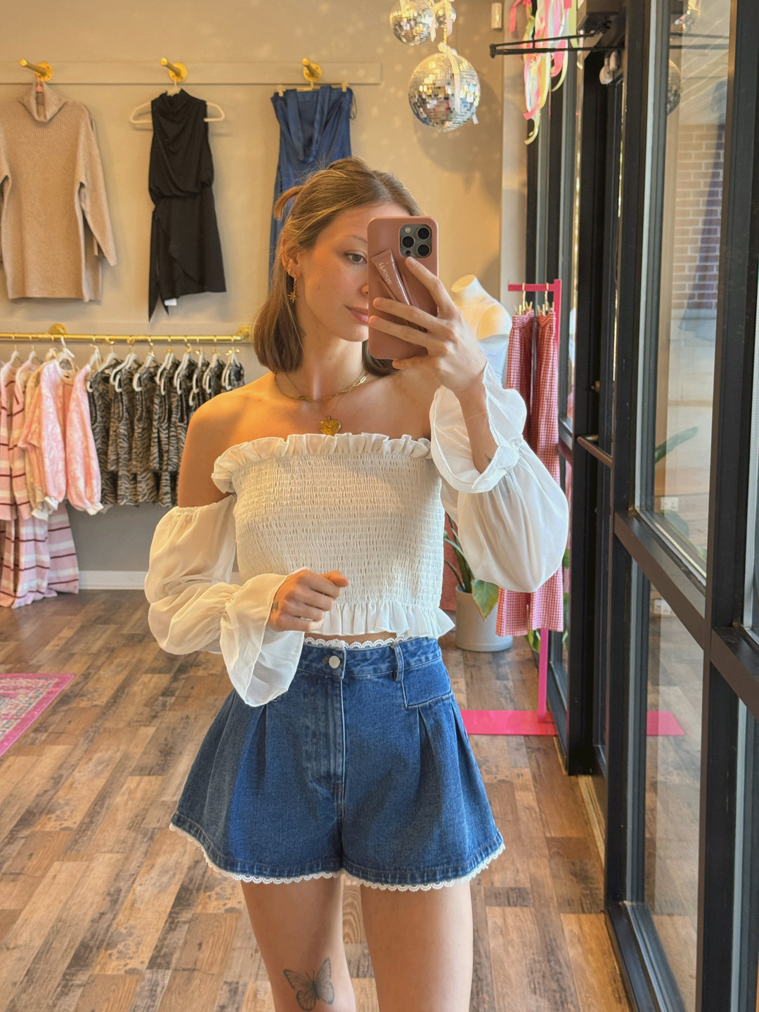 PENNY PLEATED DENIM SHORTS