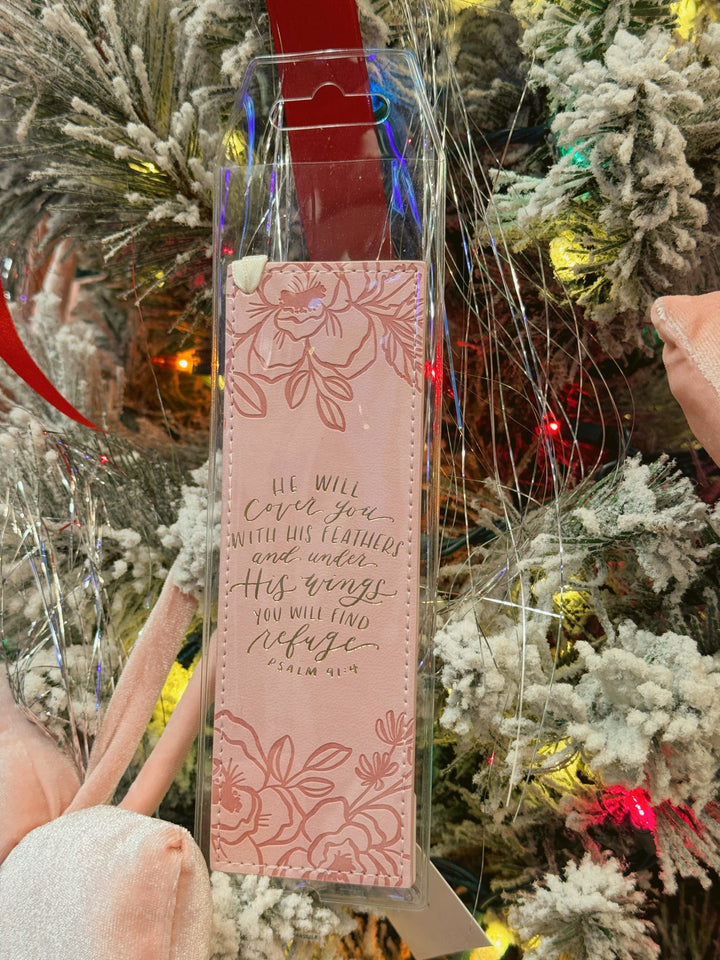 Bookmark Faux Leather Pink He Will Cover You Ps. 91:4