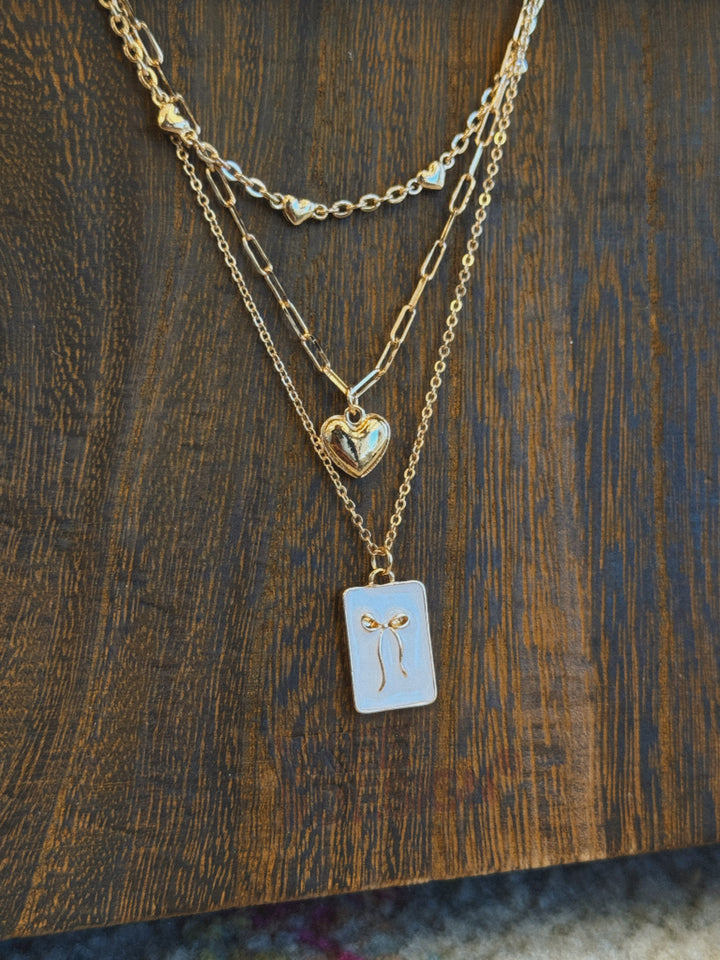 SQUARE BOW EPOXY CHARM LAYERED NECKLACE