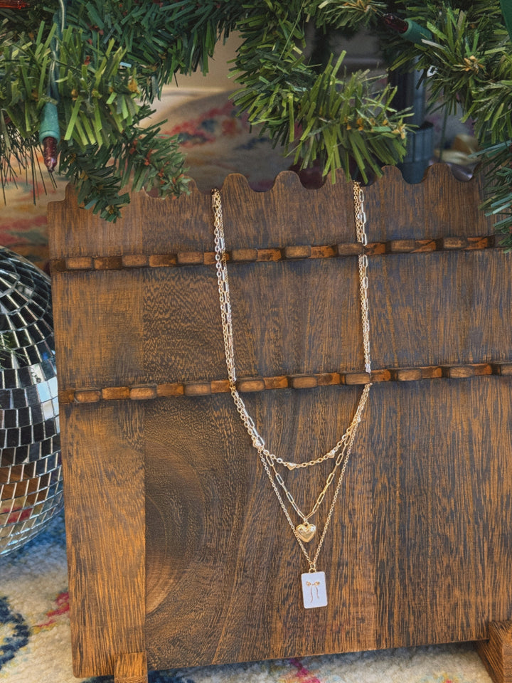 SQUARE BOW EPOXY CHARM LAYERED NECKLACE