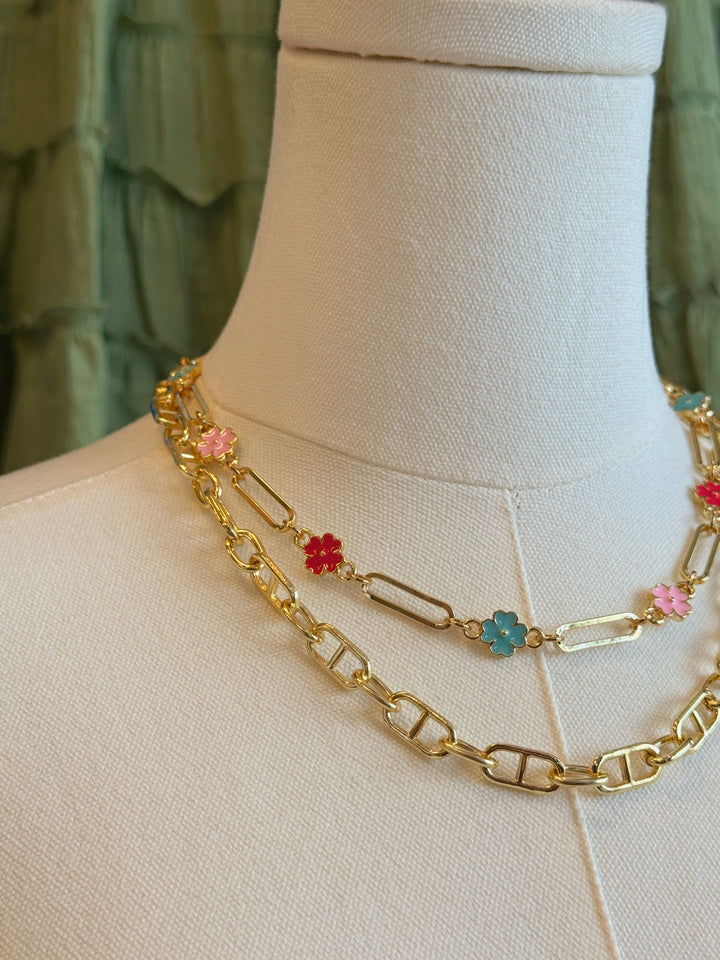 Paperclip Chain with Floral Beads