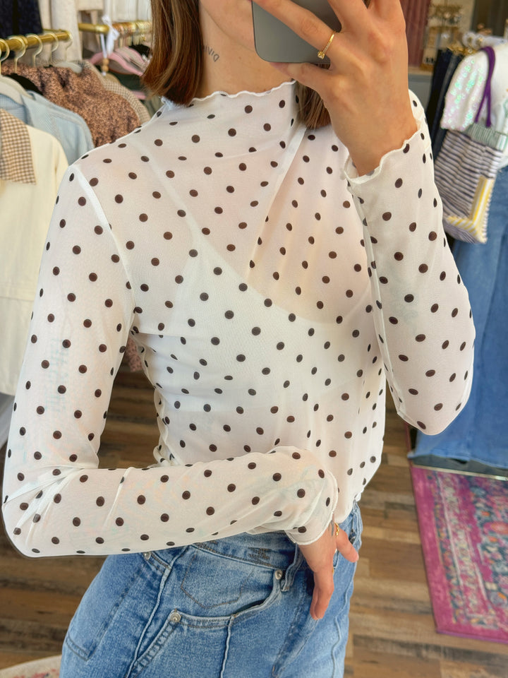 Leah Polka Dot Mesh Top