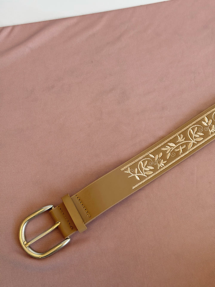 Floral Embroidered Faux Leather Belt