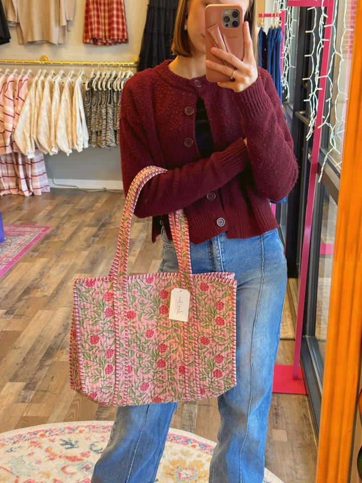 Claire Pink Floral Tote Bag