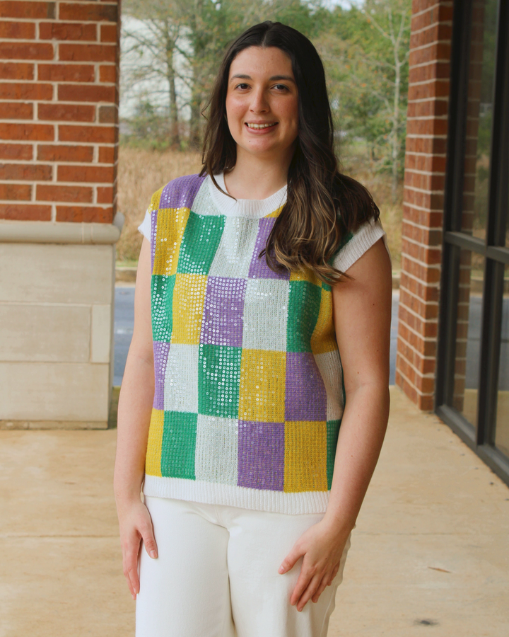 Sequin Mardi Gras Checkered Vest