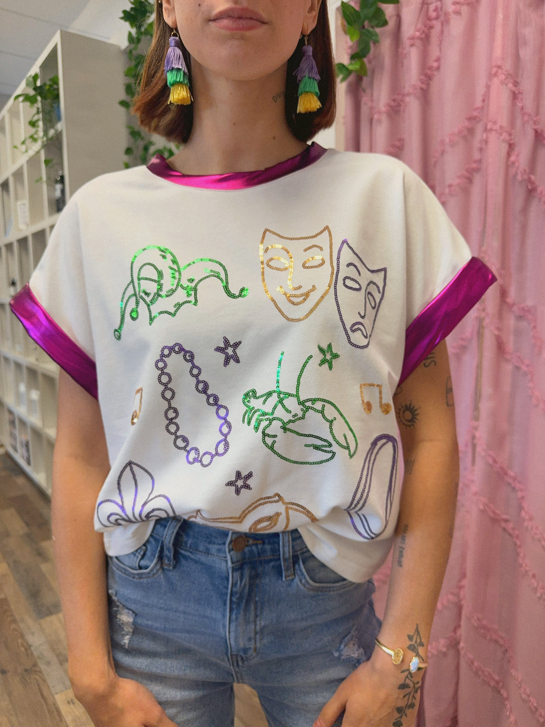 Sequin Mardi Gras Elements Top