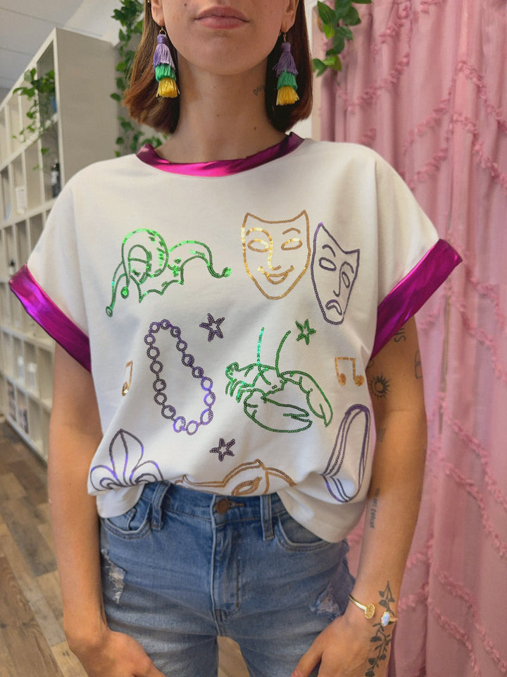 Sequin Mardi Gras Elements Top