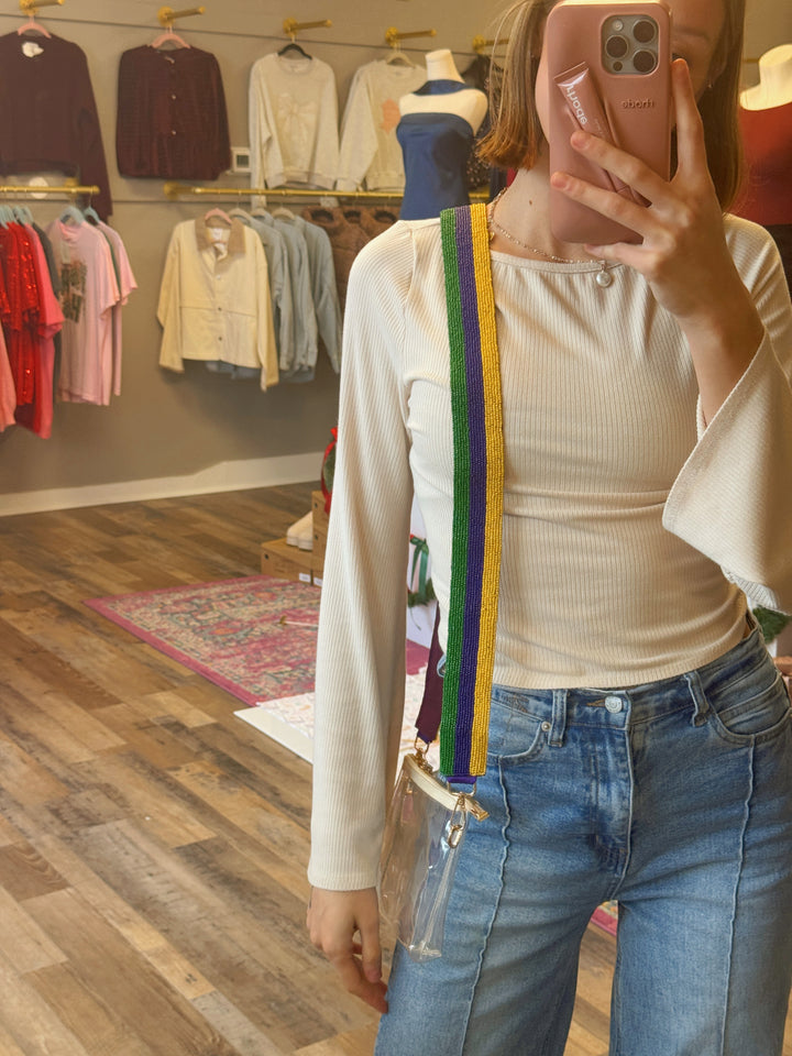 Mardi Gras Stripe Beaded Purse Strap
