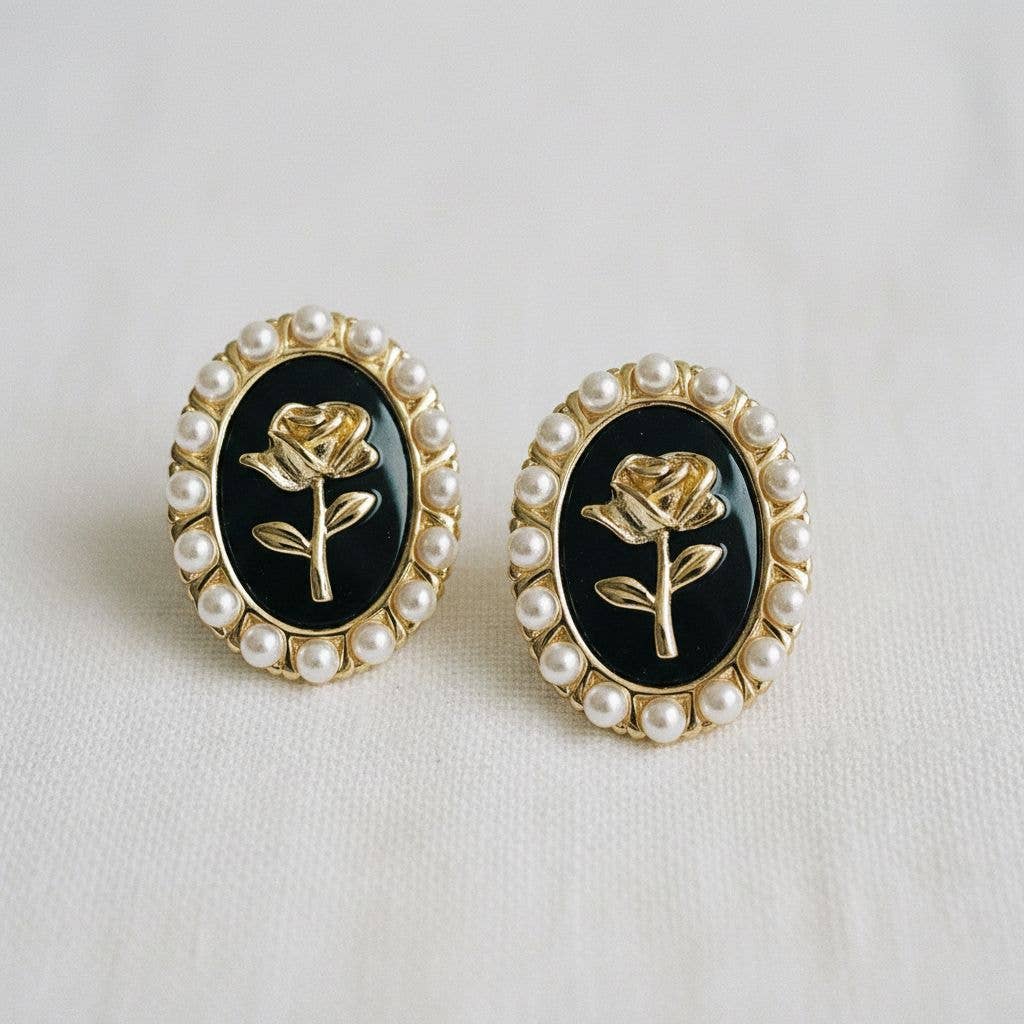 Rose Pearl Stud Earrings