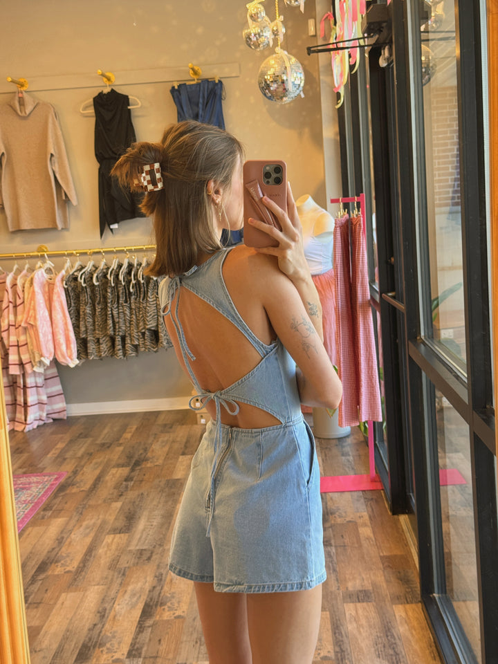 Karly Open Back Denim Romper