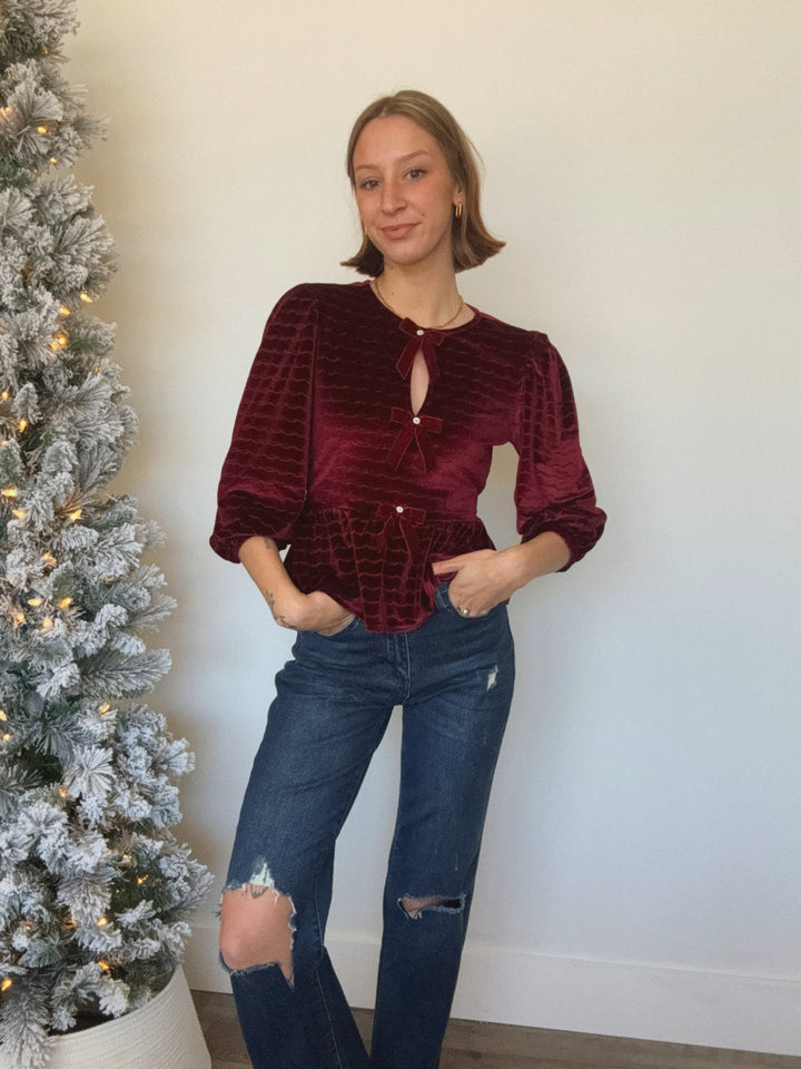 Valerie Velvet Bow Blouse