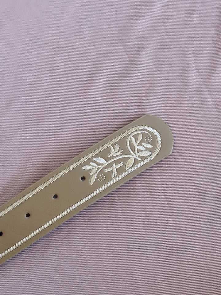 Floral Embroidered Faux Leather Belt