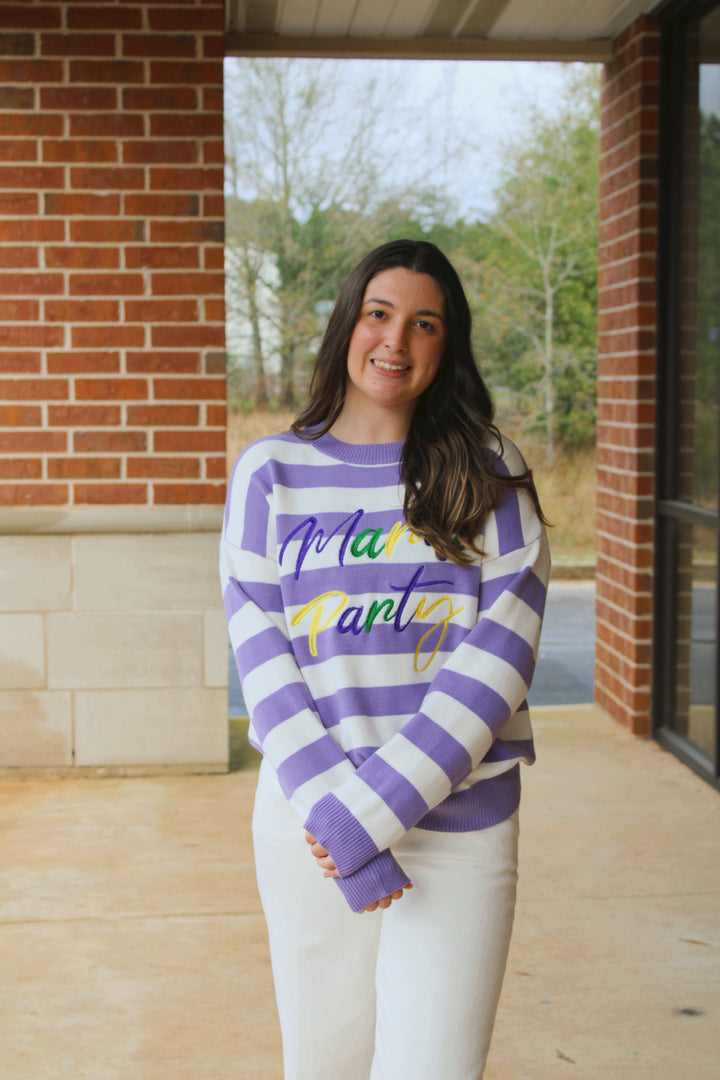 Mardi Party Striped Knit Sweater