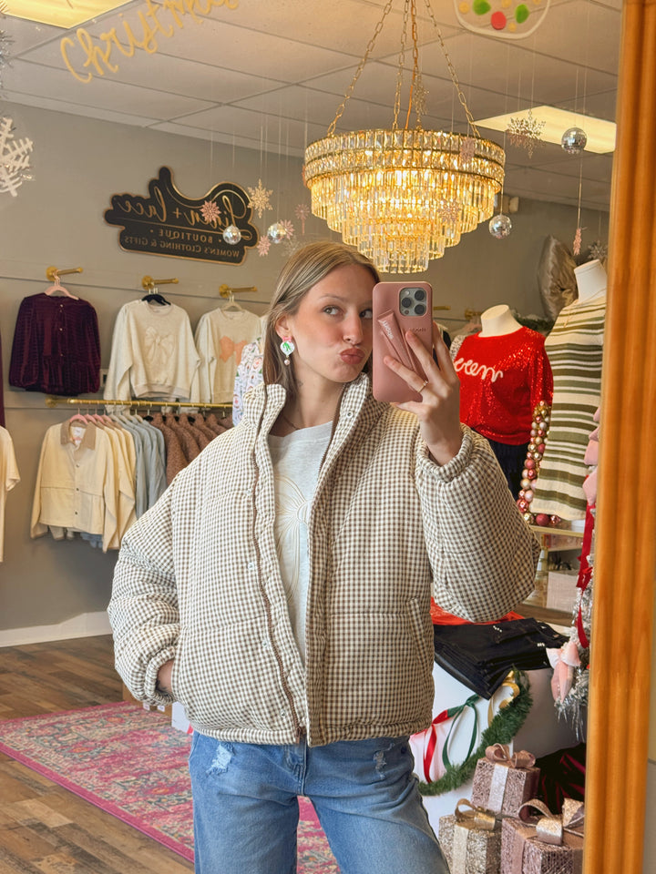 GINGHAM PUFFER JACKET