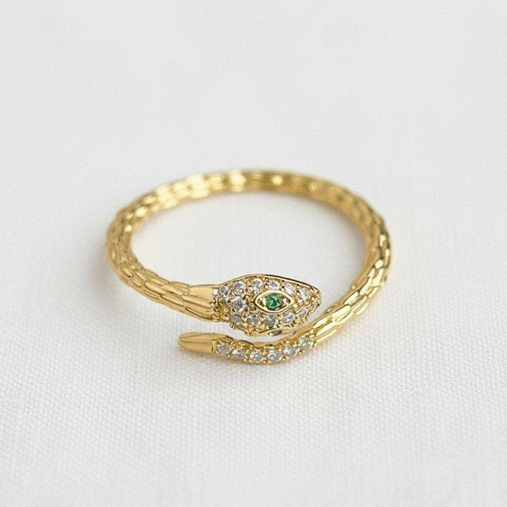 Gold Plated Snake Cubic Zirconia Adjustable Ring