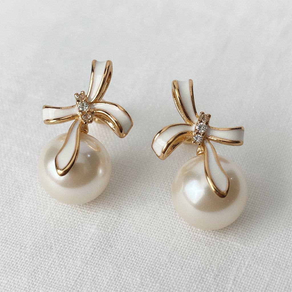 Pearl Bowknot Stud Earrings