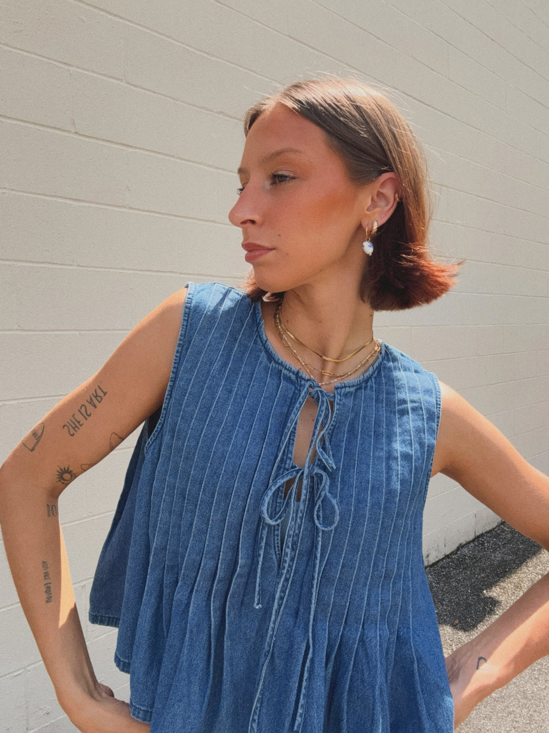 Leah Pleated Denim Top