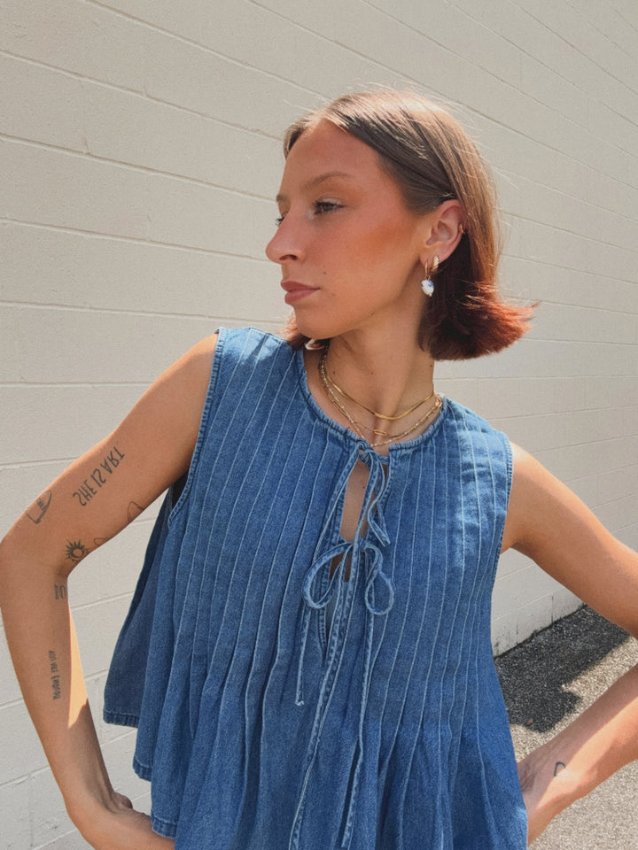 Leah Pleated Denim Top