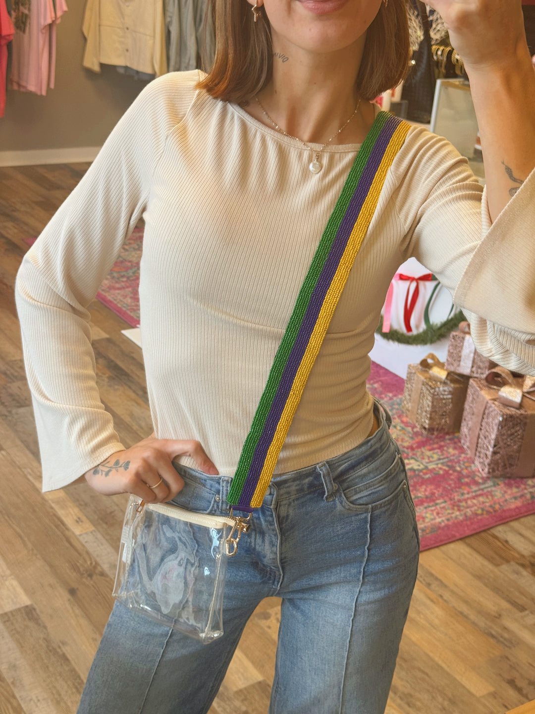 Mardi Gras Stripe Beaded Purse Strap