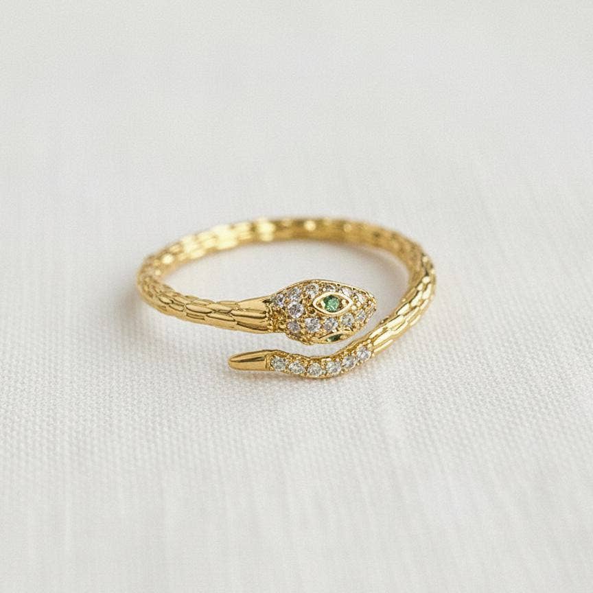 Gold Plated Snake Cubic Zirconia Adjustable Ring