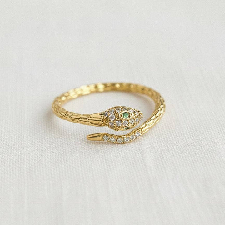 Gold Plated Snake Cubic Zirconia Adjustable Ring