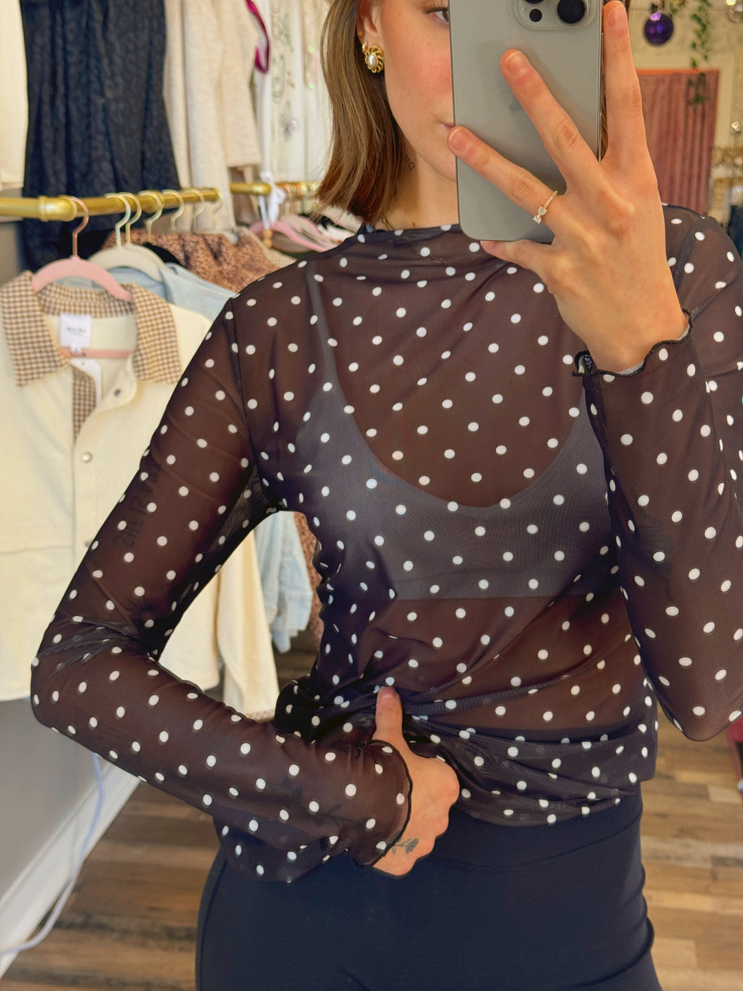 Leah Polka Dot Mesh Top