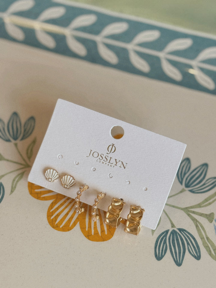 SEASHELL TEXTURED TRIO HOOP EARRINGS