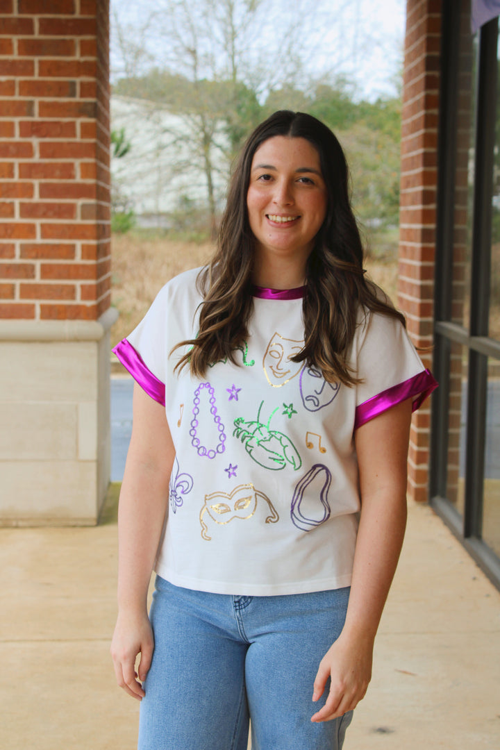 Sequin Mardi Gras Elements Top