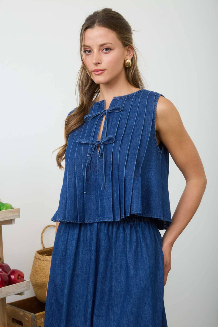 Marcie Pleated Denim Top