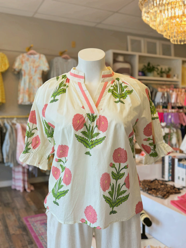 Floral Poplin Puff Sleeve Blouse