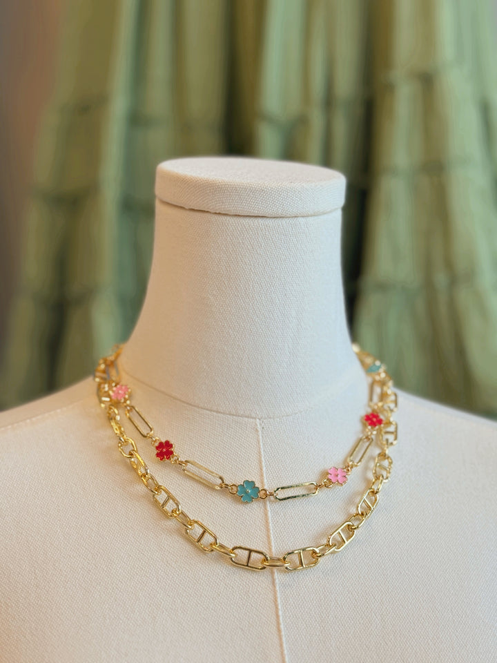Paperclip Chain with Floral Beads