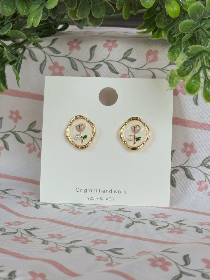 Artistic Floral Oil Painting Drop Earrings