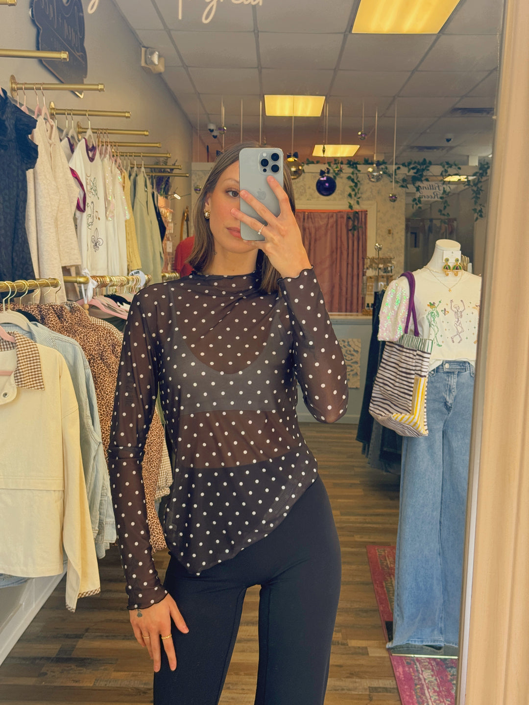 Leah Polka Dot Mesh Top