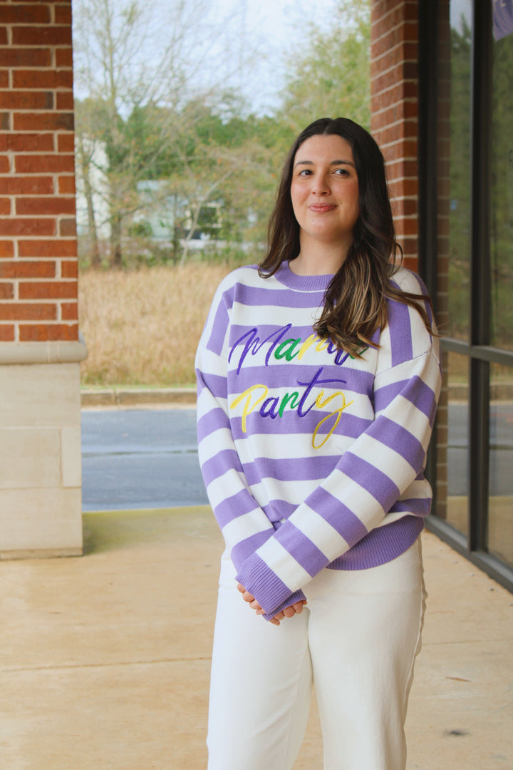 Mardi Party Striped Knit Sweater