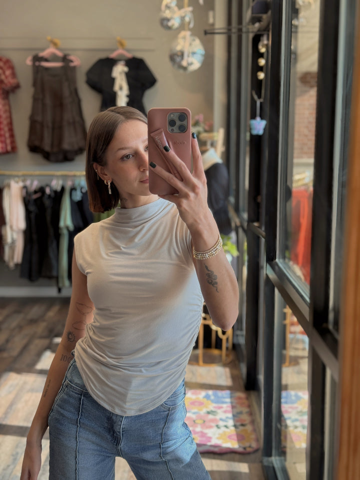 Beck Ruched Side Mock Neck Top