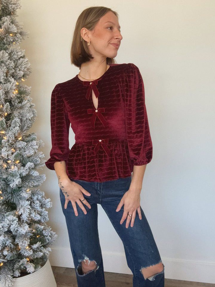 Valerie Velvet Bow Blouse
