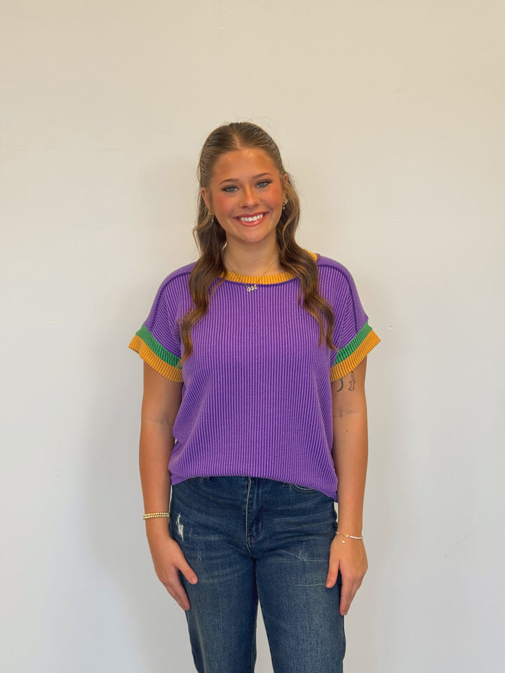 Mardi Gras Ribbed Top