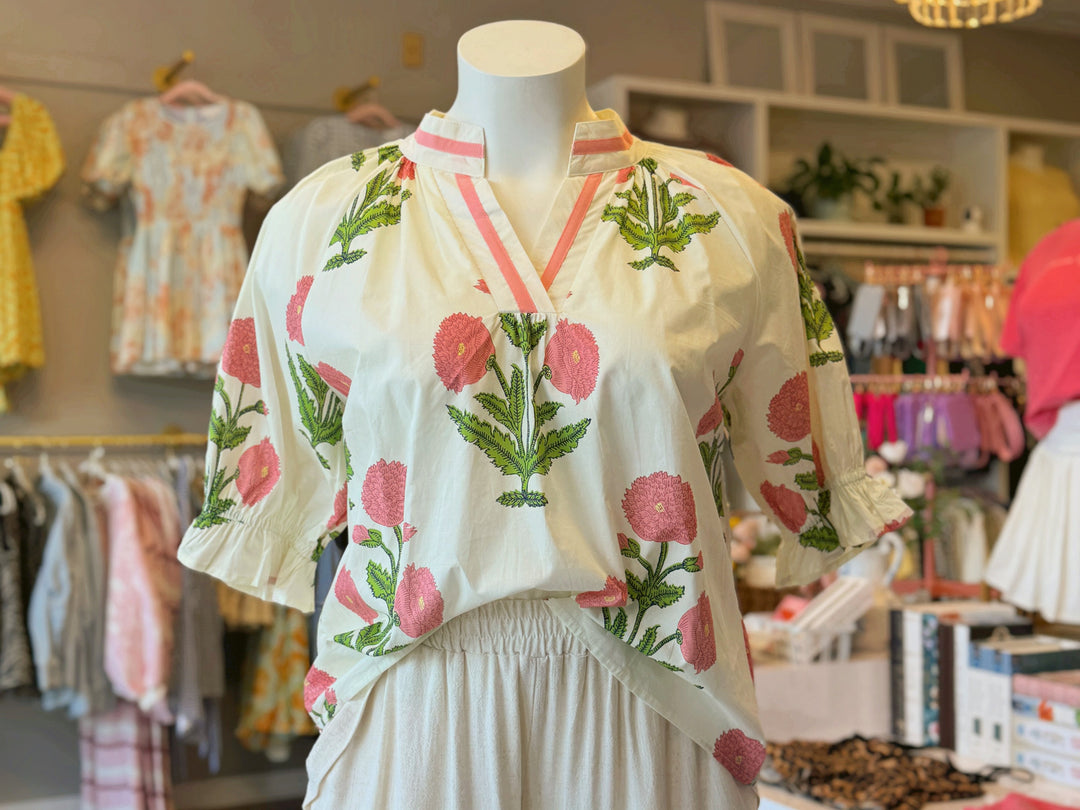 Floral Poplin Puff Sleeve Blouse