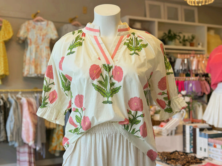 Floral Poplin Puff Sleeve Blouse