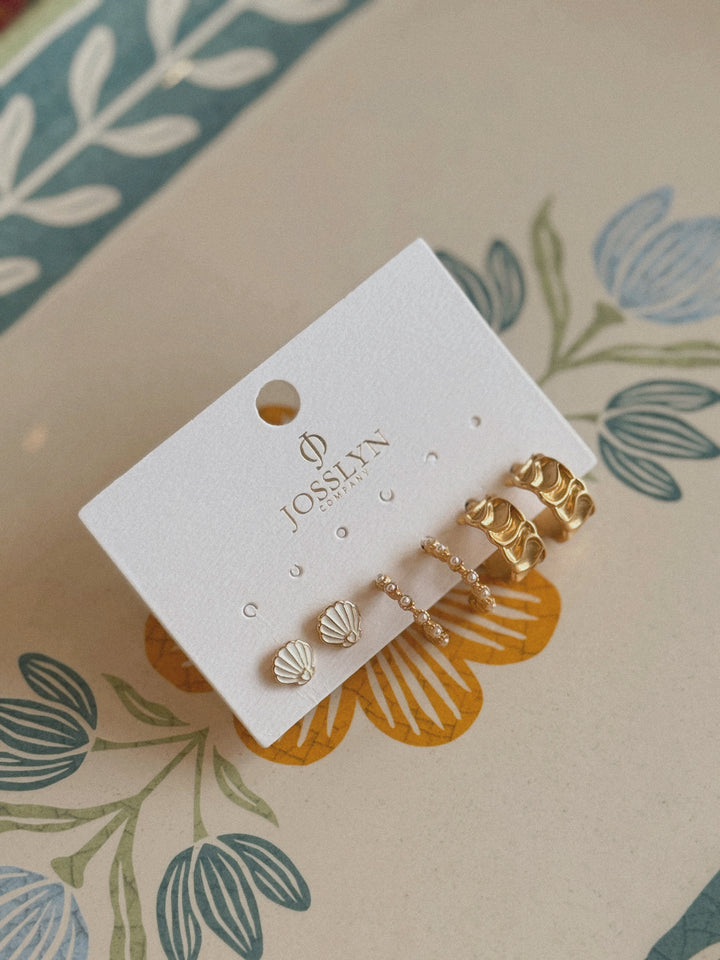 SEASHELL TEXTURED TRIO HOOP EARRINGS