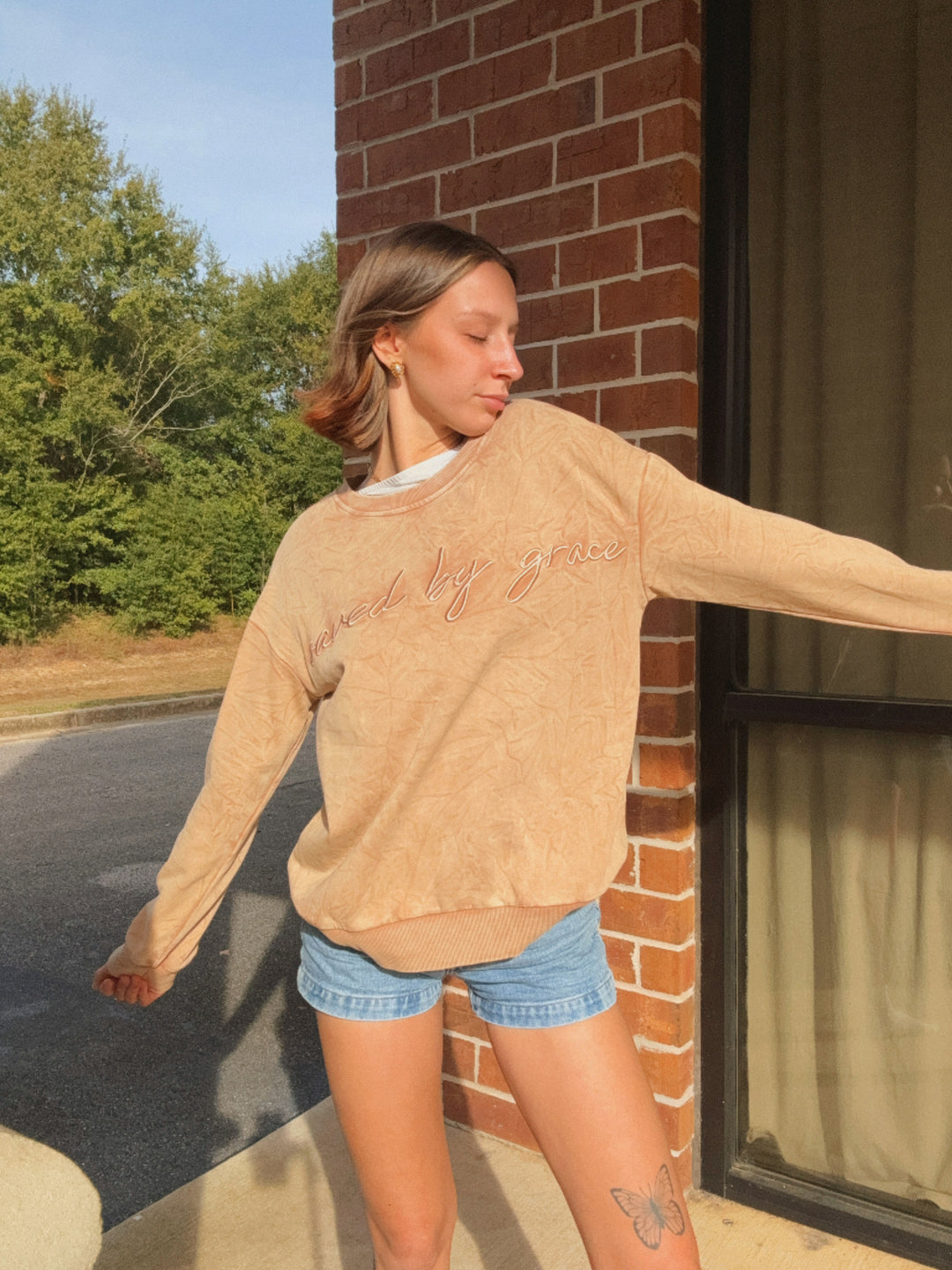 Embroidered "Saved By Grace" Sweatshirt