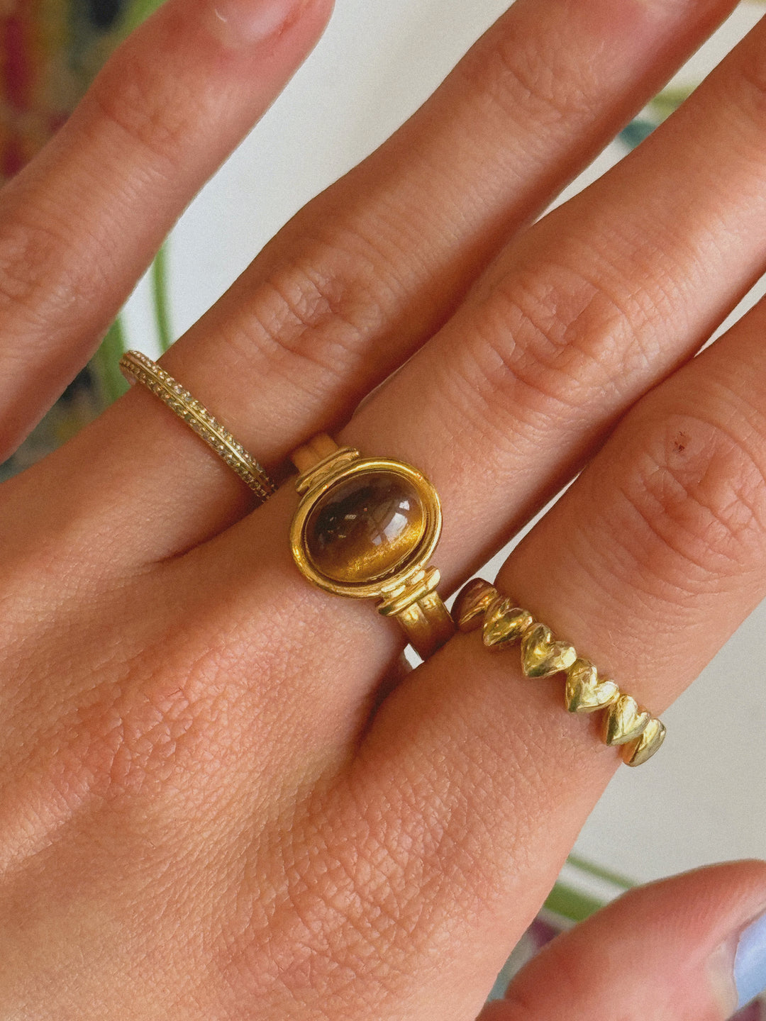 18K STAINLESS STEEL STONE RING