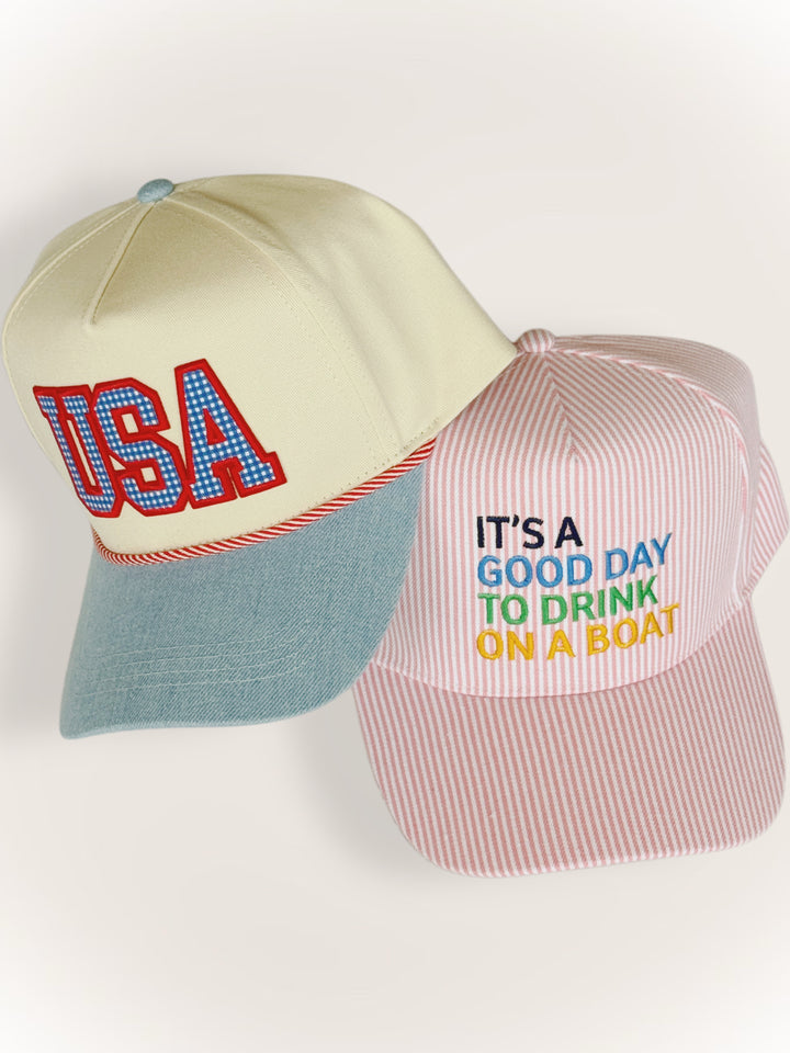 IT'S A GOOD DAY TO DRINK ON A BOAT Embroidered Trucker Hat